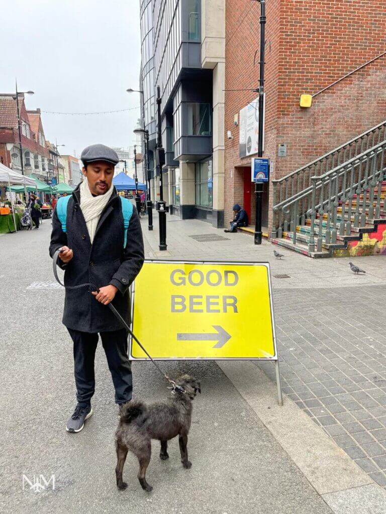 the dog showing us where to get good beer in London