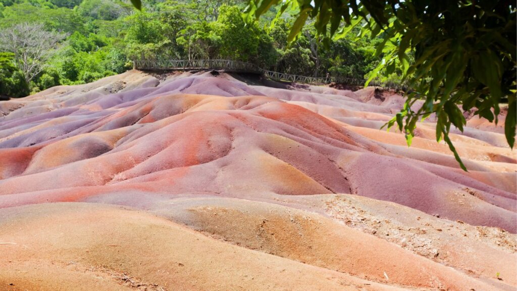 a geological phenomenon of seven coloured earths from volcanic activity and soil erosion in Chamarel, Mauritius